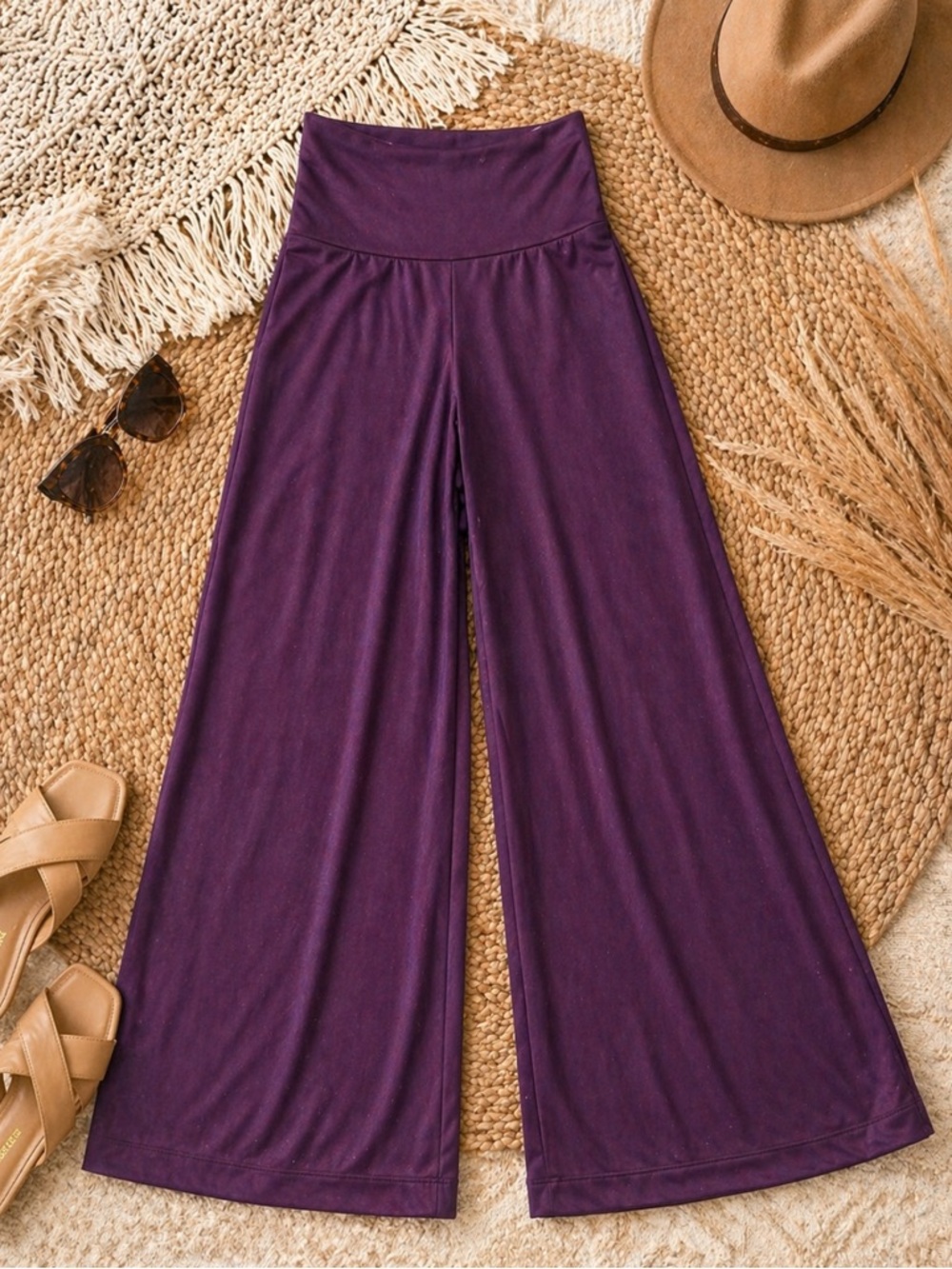 Wide Leg High Waist Pants - Purple